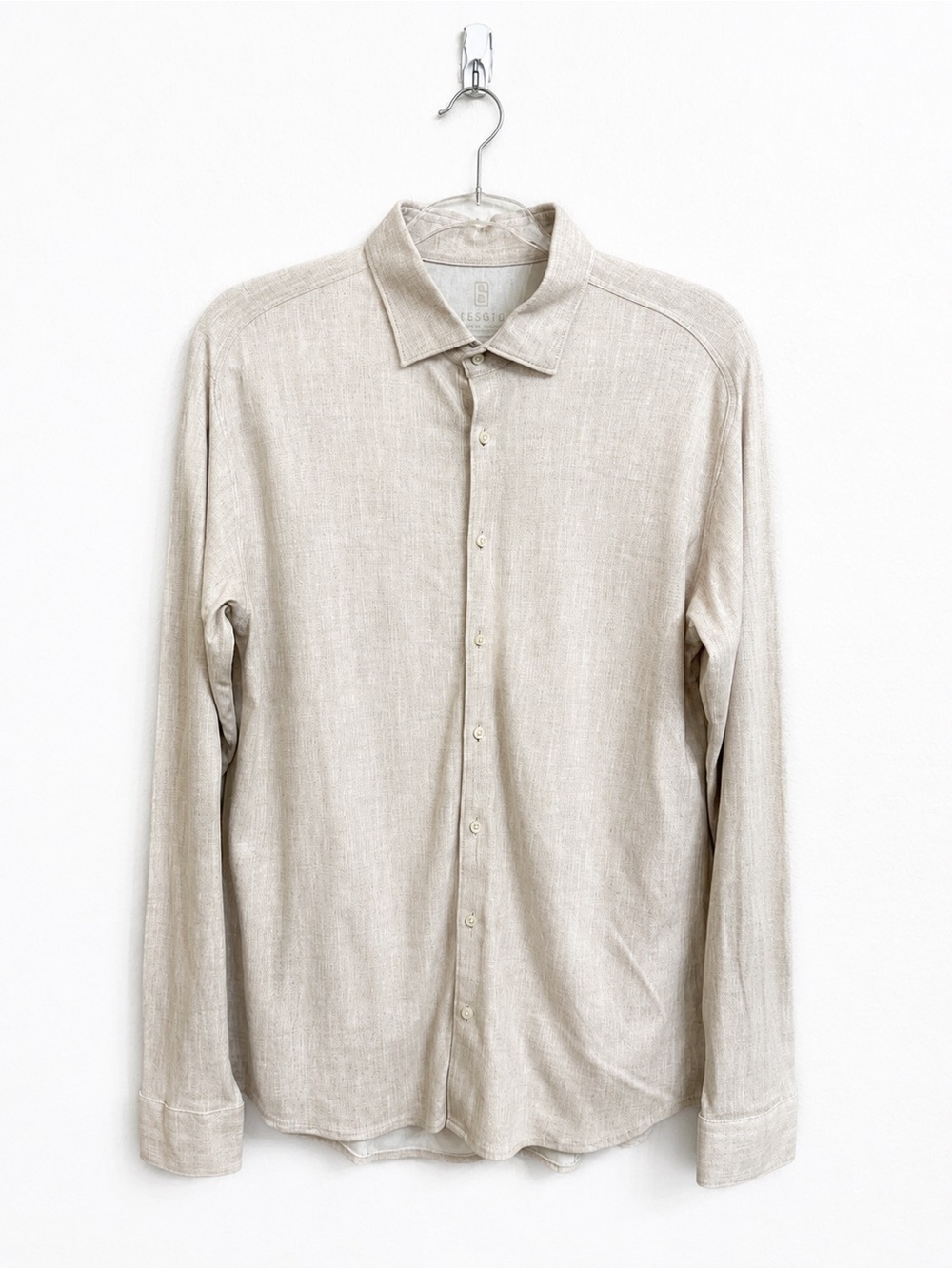 DeSoto Jersey Knit Button Front Shirt Beige Heather Stretch Cotton